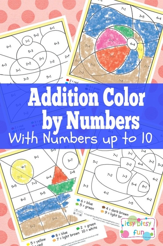 Summer Color by Number Addition Worksheets - itsybitsyfun.com