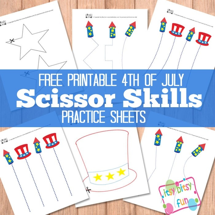 4th Of July Scissor Cutting Practice Worksheets