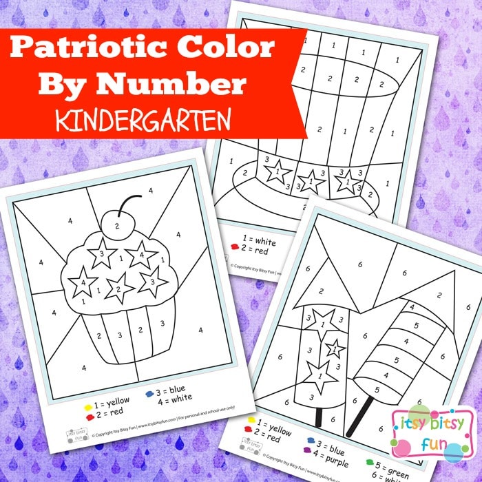4th of July Color By Number Kindergarten Worksheets