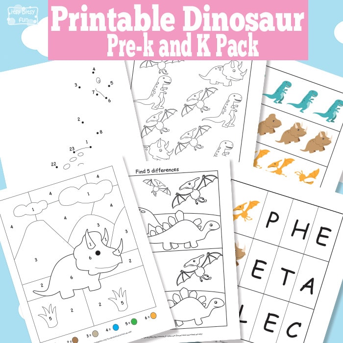 Dinosaur Printable Worksheets for Kindergarten and Preschool