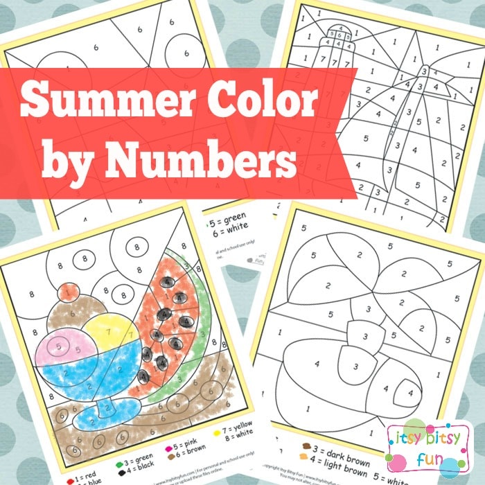 Summer Color by Number Worksheets - itsybitsyfun.com
