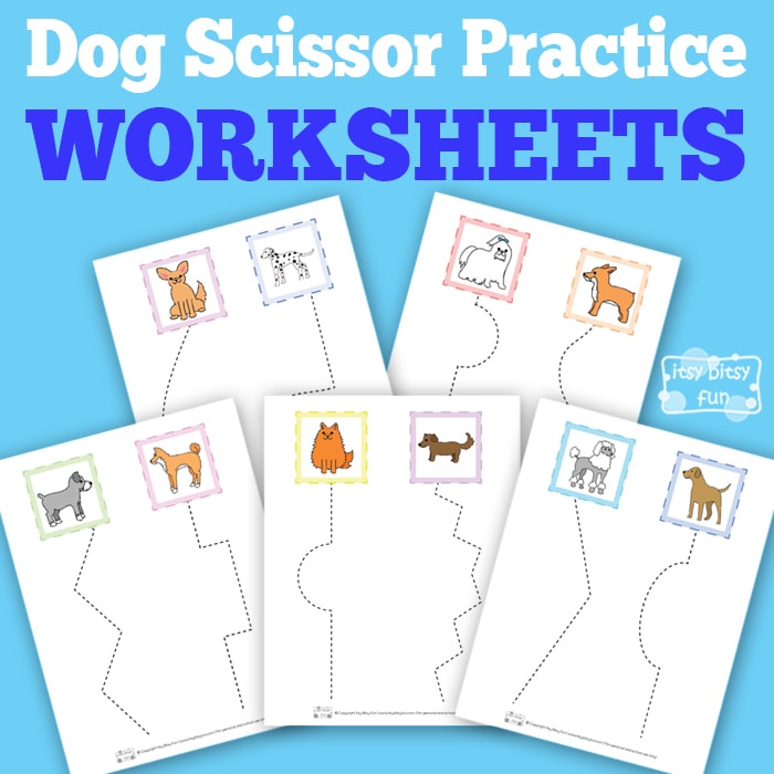 Dogs Scissor Practice Worksheets for Kids