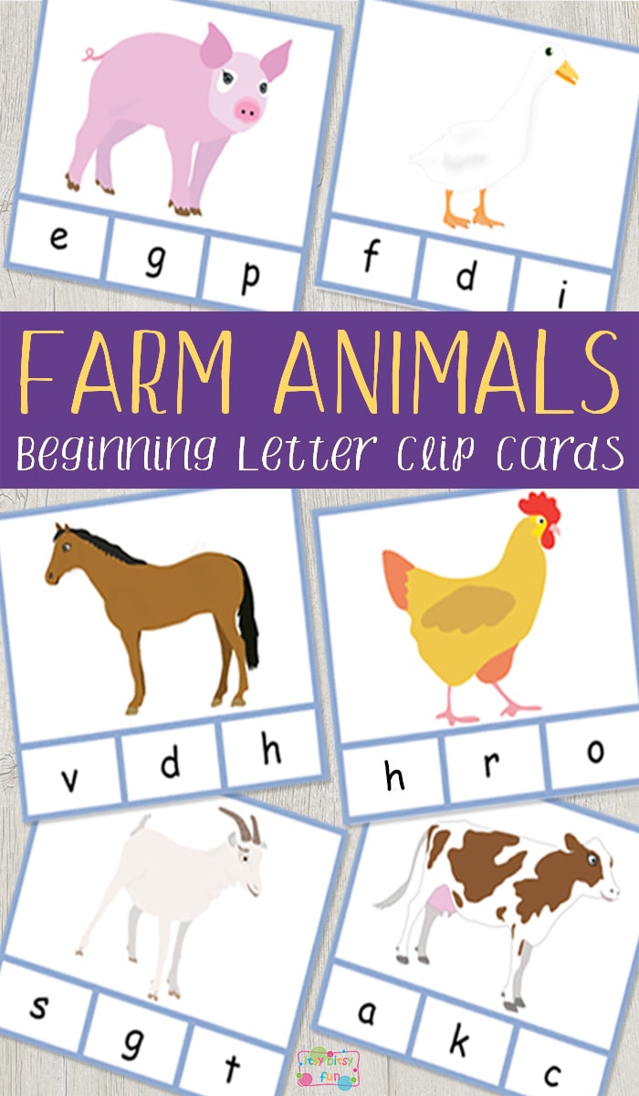 Free Printable Farm Animals Beginning Letter Clip Cards
