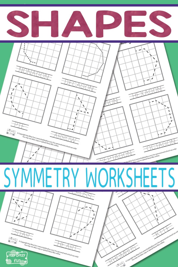 Printable Shapes Symmetry Worksheets for Kids - learn 2D shapes and symmetry drawing 