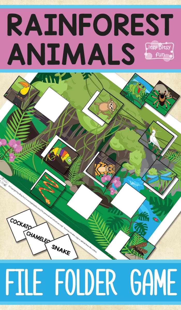 Printable Rainforest Animals File Folder Game 