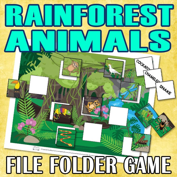 Printable Rainforest Animals File Folder Game 