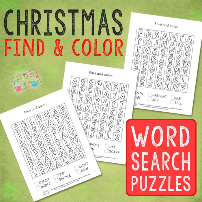 Christmas Find and Color Word Search Puzzles