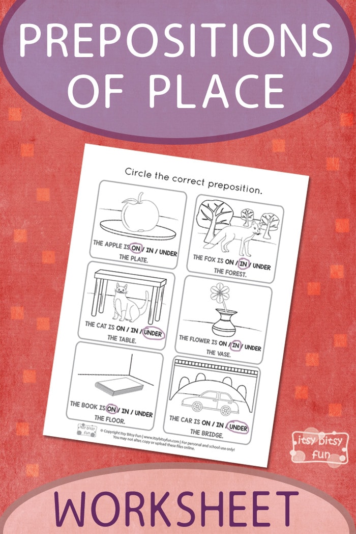 Free Printable Prepositions of Place Worksheet for Kids