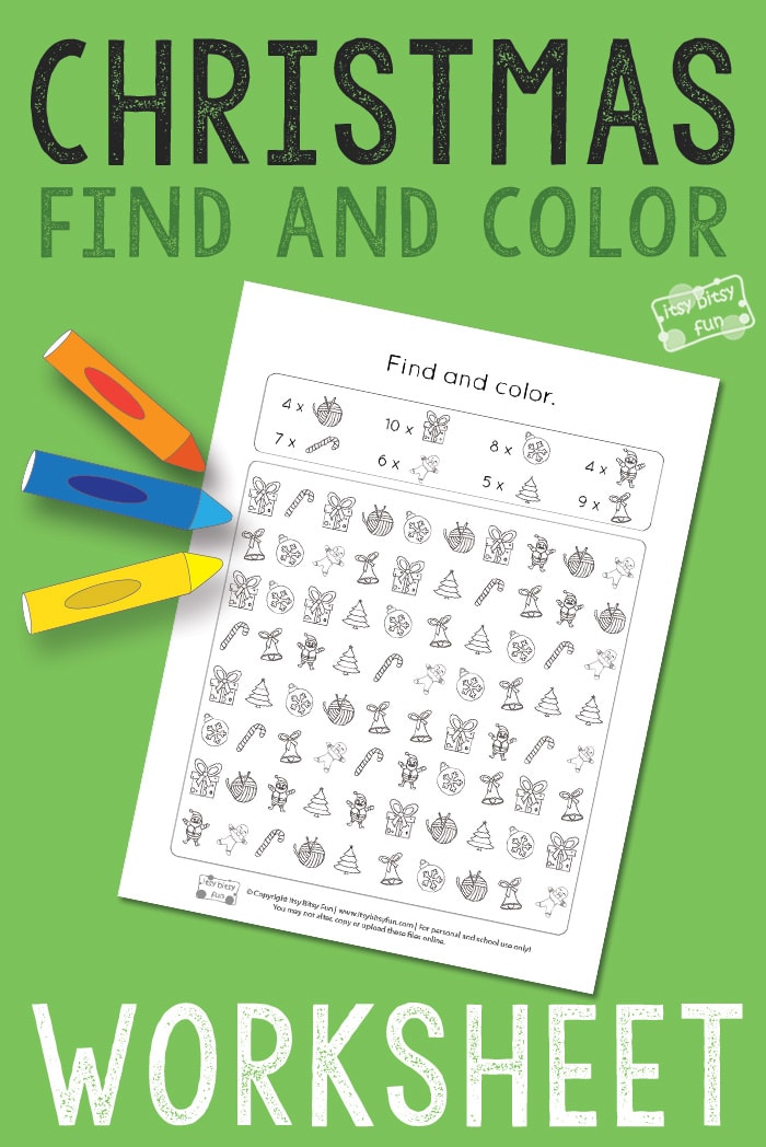 Christmas Find and Color Free Printable Worksheet #freeworksheetsforkids #Christmasprintablesforkids #freeprintablesforkids