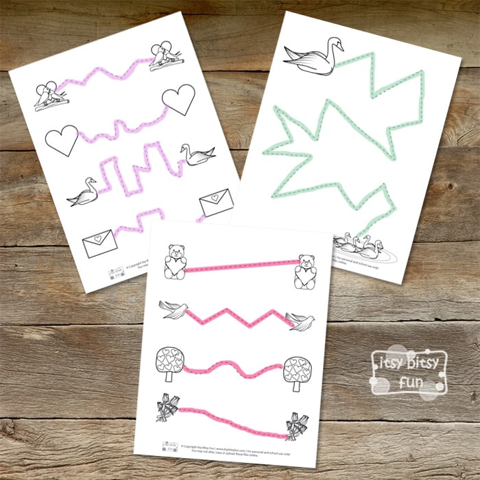 Valentines Day Tracing and Cutting Worksheets
