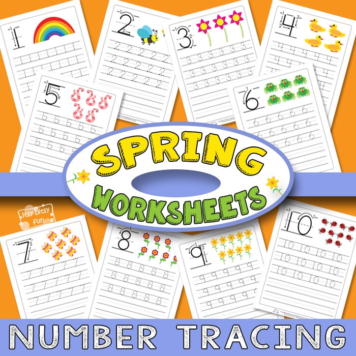 Tracing Numbers to 10 - Spring Worksheets