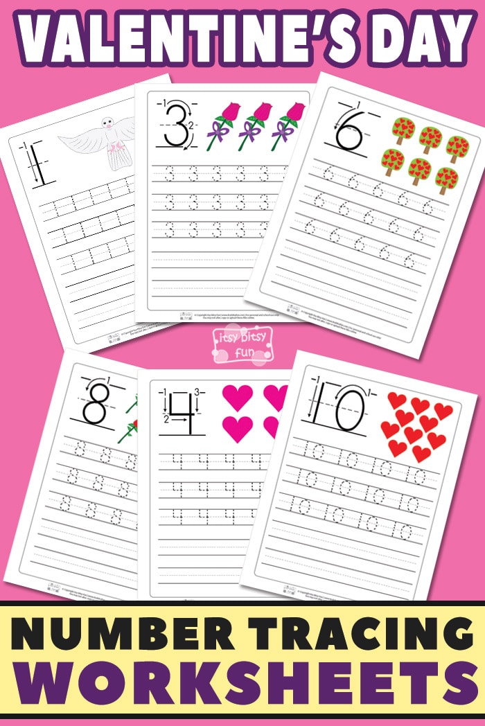 Valentines Day Number Tracing Worksheets for Kids from 1 to 10 #tracingworksheets #freeprintables #preschool
