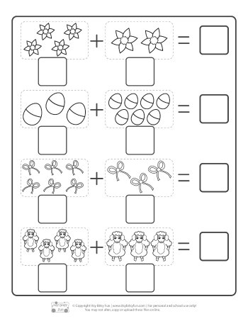 Easter Kindergarten Addition Worksheets Page 4