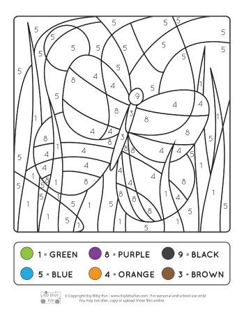 Spring Coloring by Number Worksheet - Butterfly