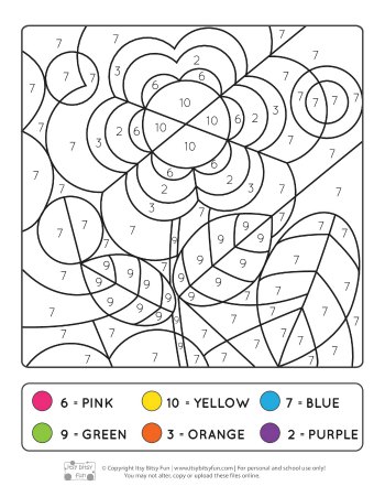 Spring Coloring by Number Worksheet - Flower