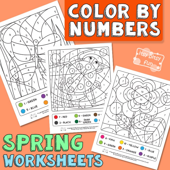 Spring Color by Numbers from 1 to 10 Worksheets