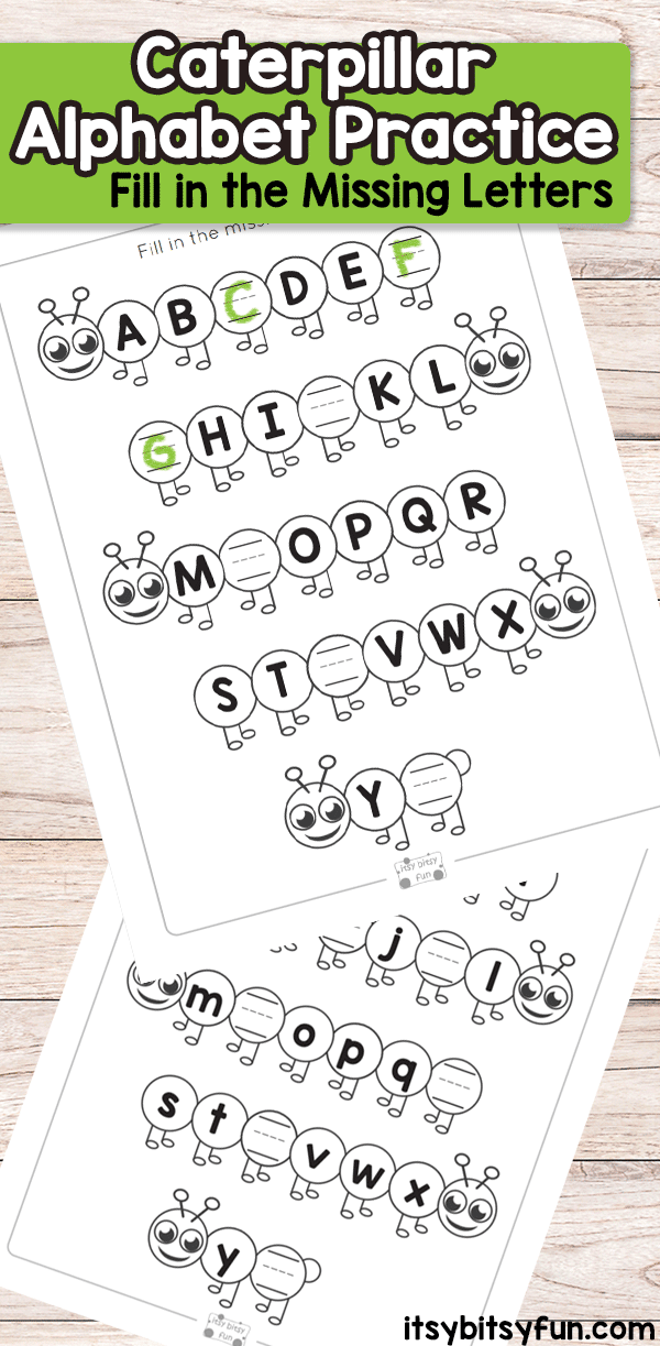 Caterpillar Fill in the Missing Letters - Alphabet Worksheets ABC Practice