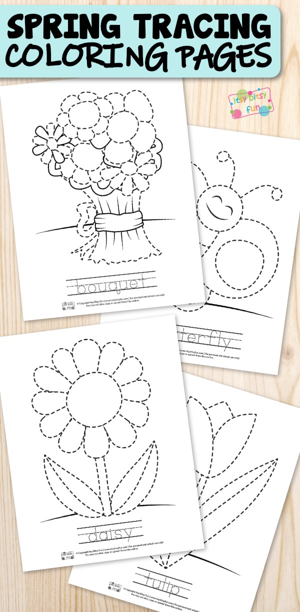 Free printable Spring tracing coloring page for kids are perfect for teachers, homeschooling parents or anyone who wants to keep kids entertained and learning at the same time. #tracingcoloringpages #coloringpagesforkids
