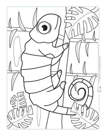 Chameleon coloring page for kids.