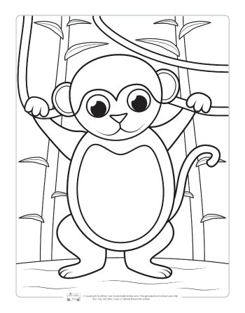 Monkey coloring page for kids.