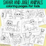 Safari and jungle animals coloring pages for kids.