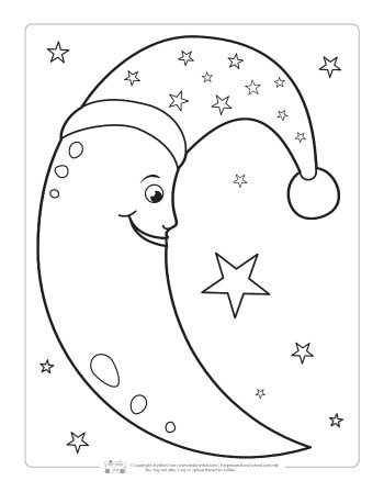 The moon coloring page for kids.