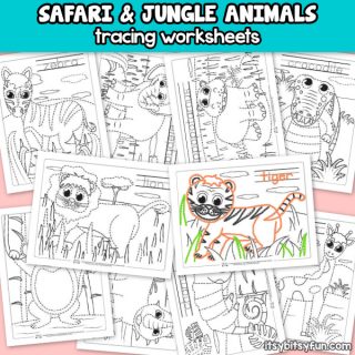 Safari and Jungle Animals Tracing Worksheets