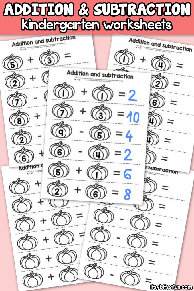 FREE Pumpkin Addition and Subtraction Worksheets for Kindergarten
