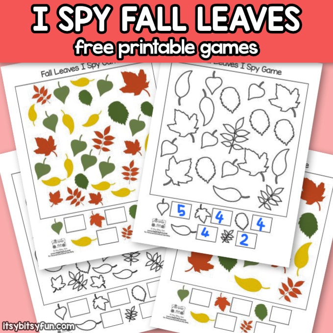 I spy fall leaves printable games for kids.