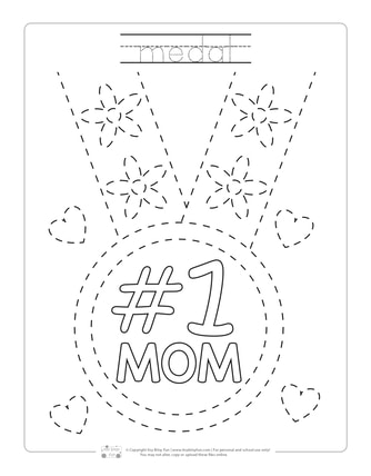 #1 Mom Medal Tracing Worksheets for Kids
