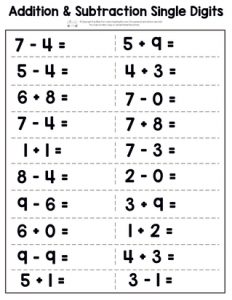 Single Digit Addition and Subtraction Worksheet - Itsy Bitsy Fun