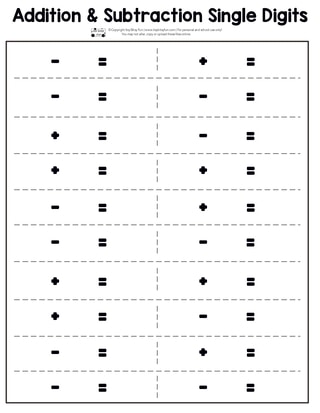 Addition and Subtraction Worksheet Single Digits Page 7