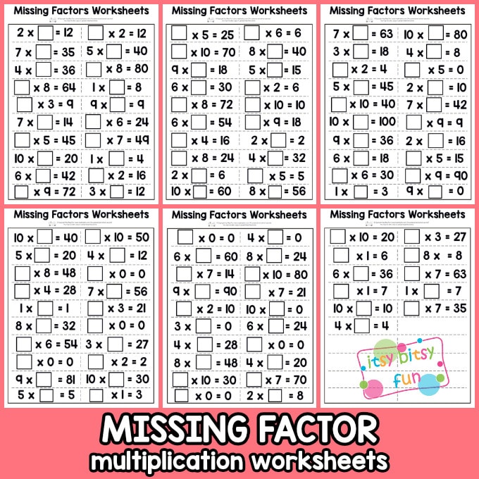Missing Factor Multiplication Worksheets PDF