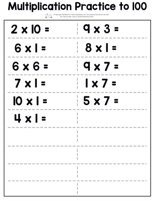 Multiplication Worksheets - free printables 
