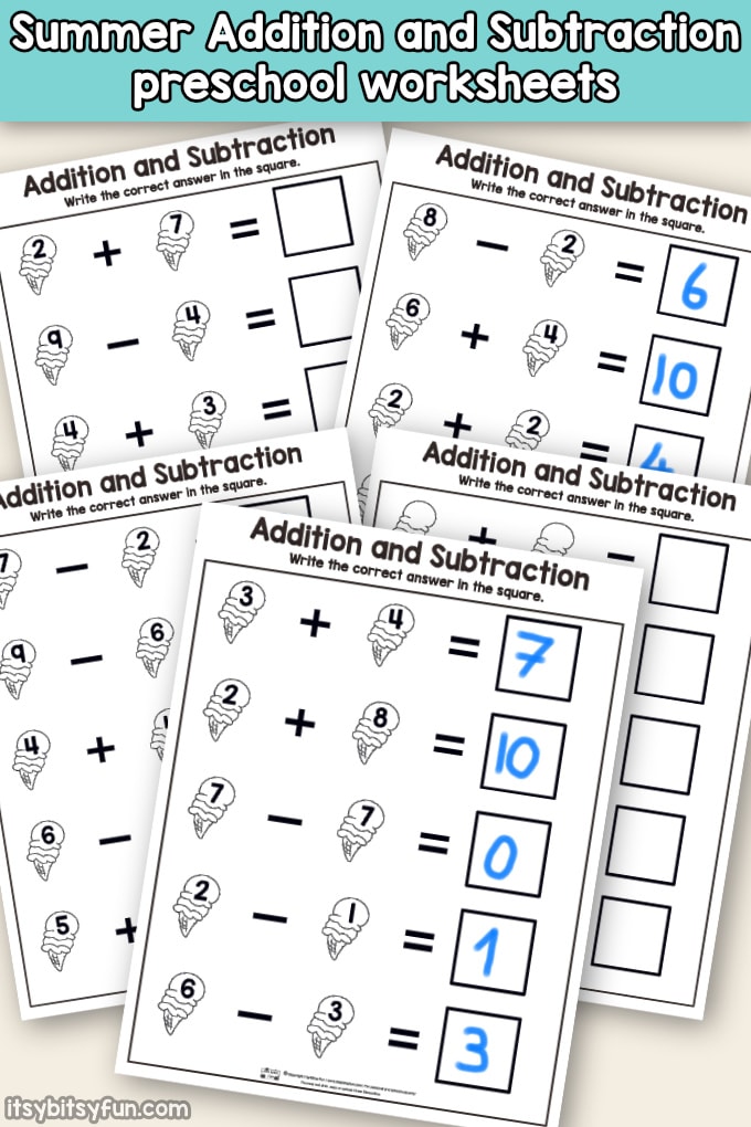 Summer Addition and Subtraction Worksheets