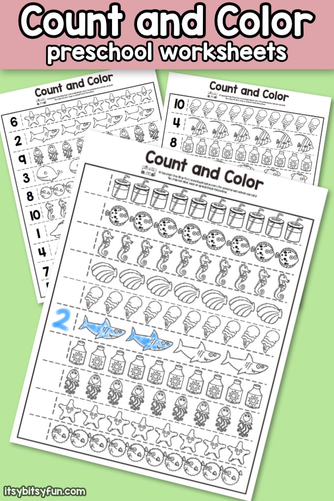 Summer Count and Color Preschool Worksheets