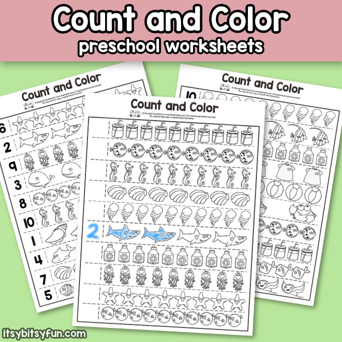 Summer Counting and Coloring Worksheets