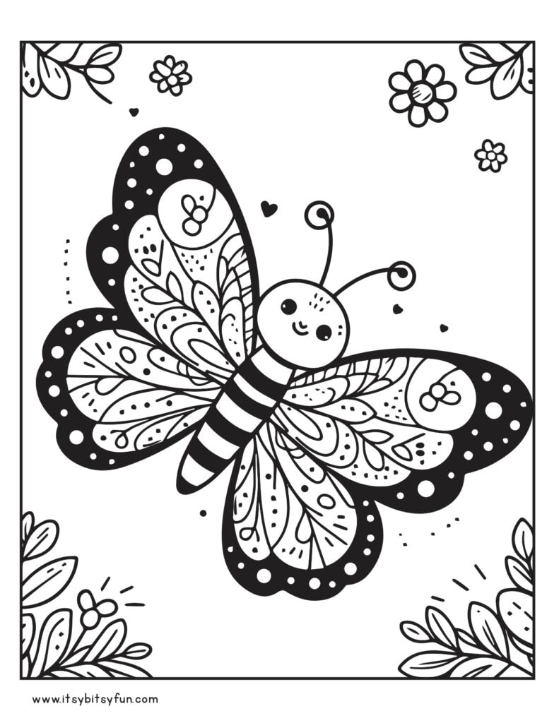 Cute butterfly coloring page for kids to color.