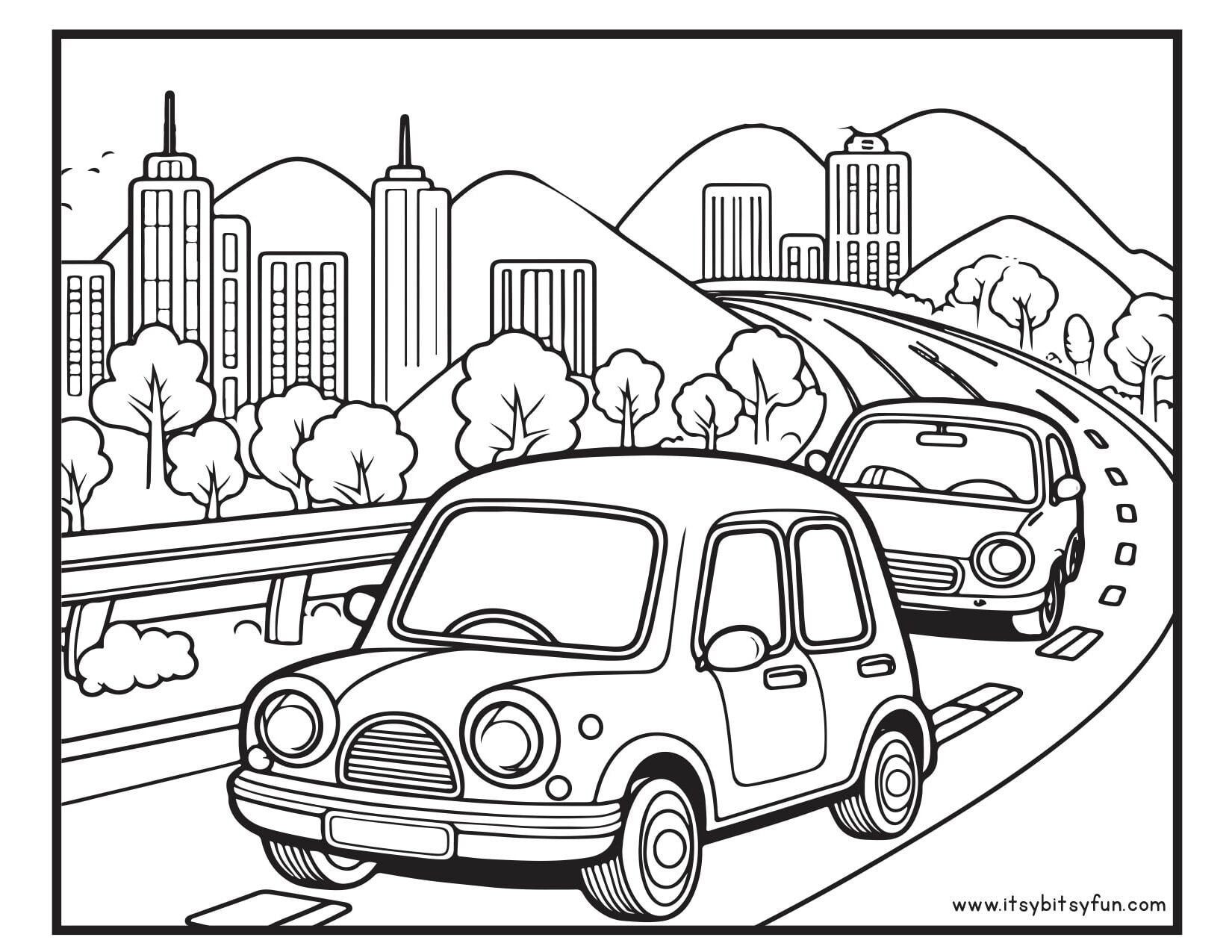 Highway and cars coloring page.