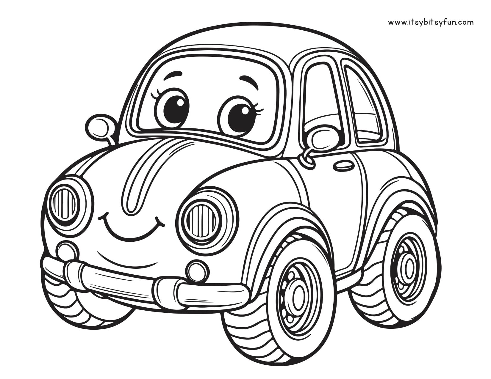 Cute car with eyes for coloring.