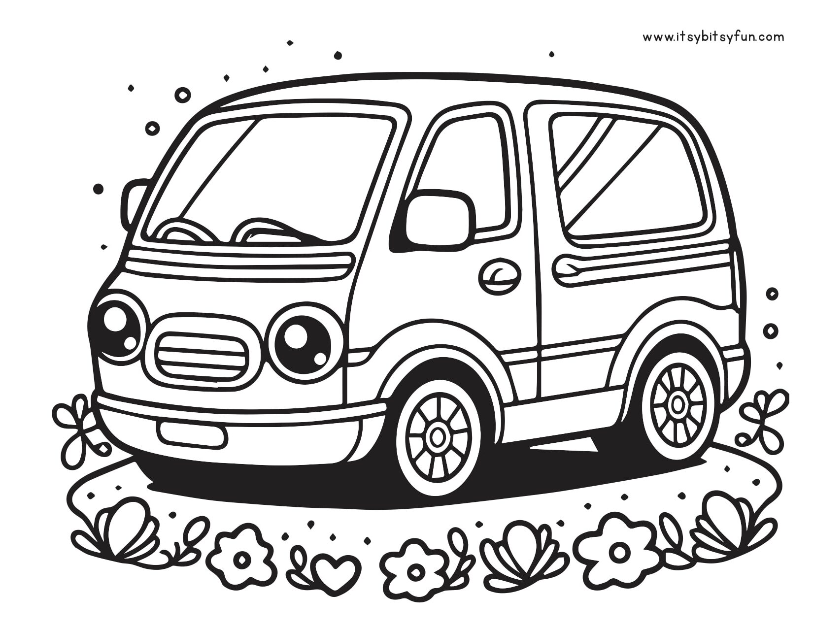 Happy van coloring page for kids.