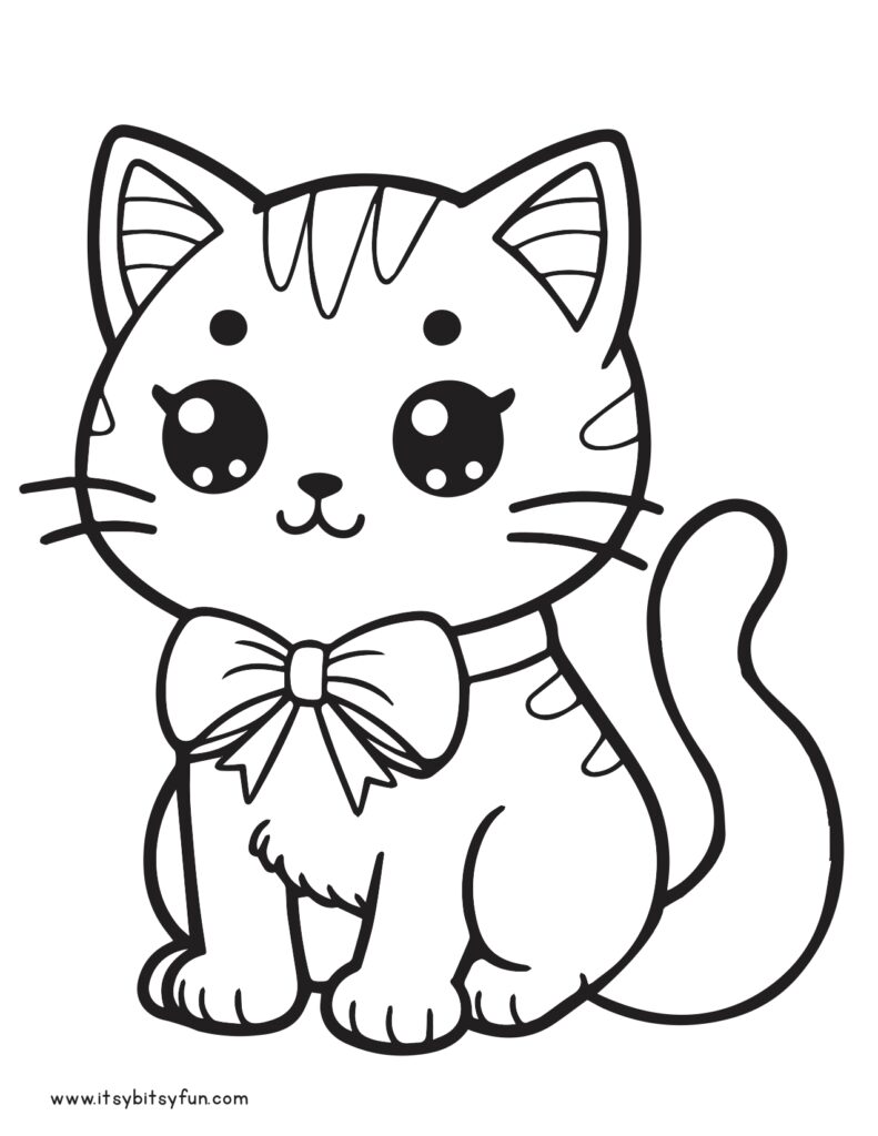 Easy cat coloring page for kids.