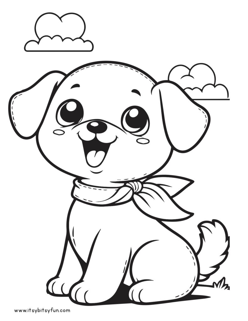 Easy dog coloring page for kids.
