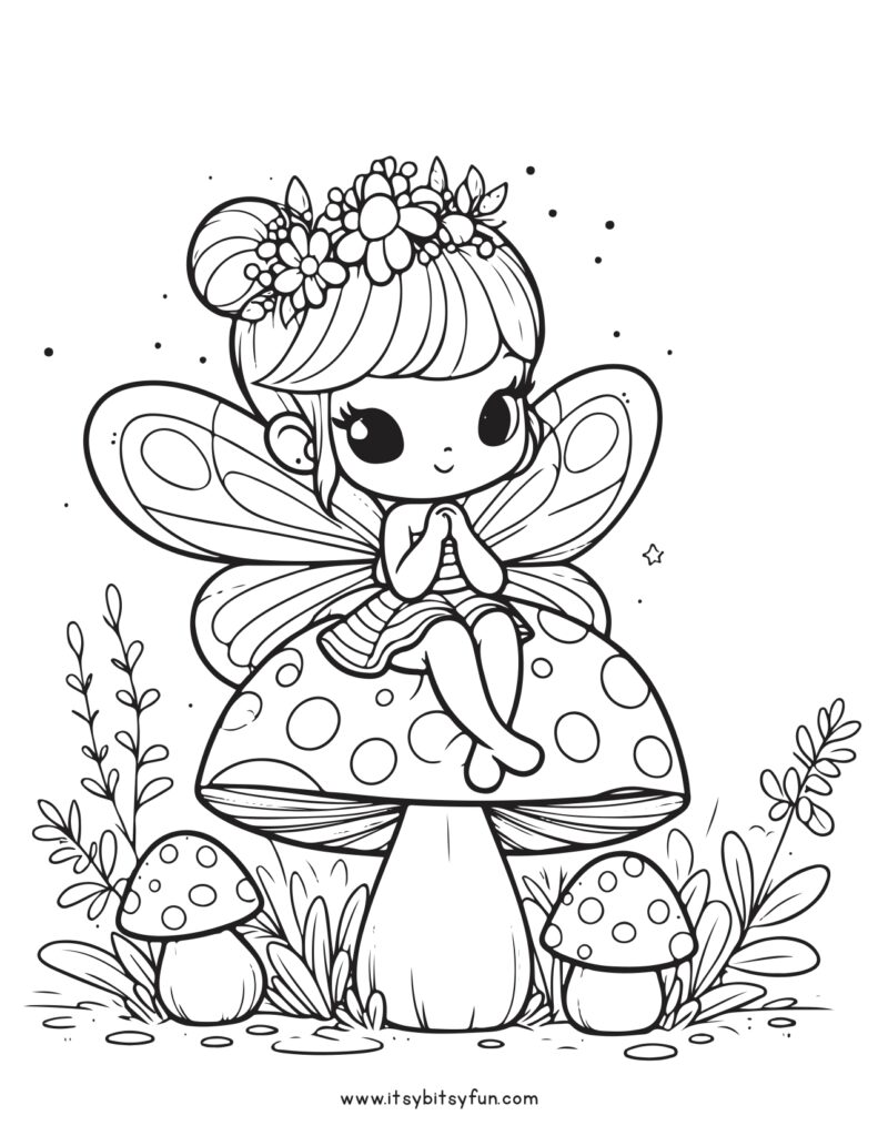 Image of a fairy sitting on a mushroom.