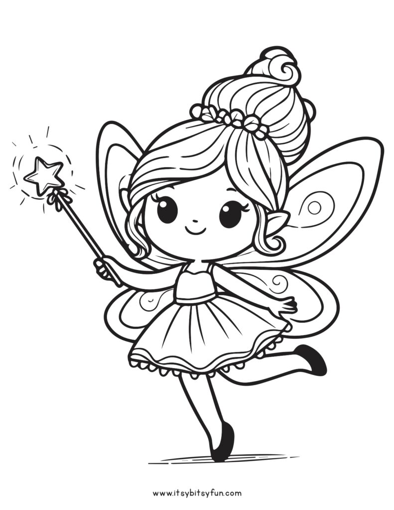 Fairy coloring page for kids.