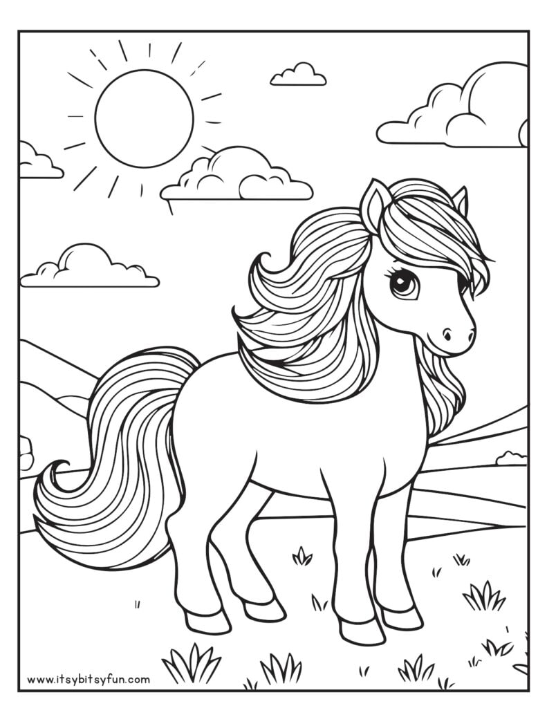 Pretty horse image to color on a sunny day.