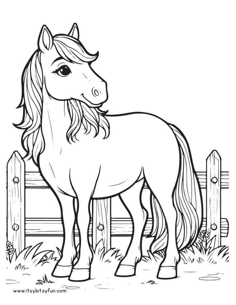 Pretty horse coloring page for kids.