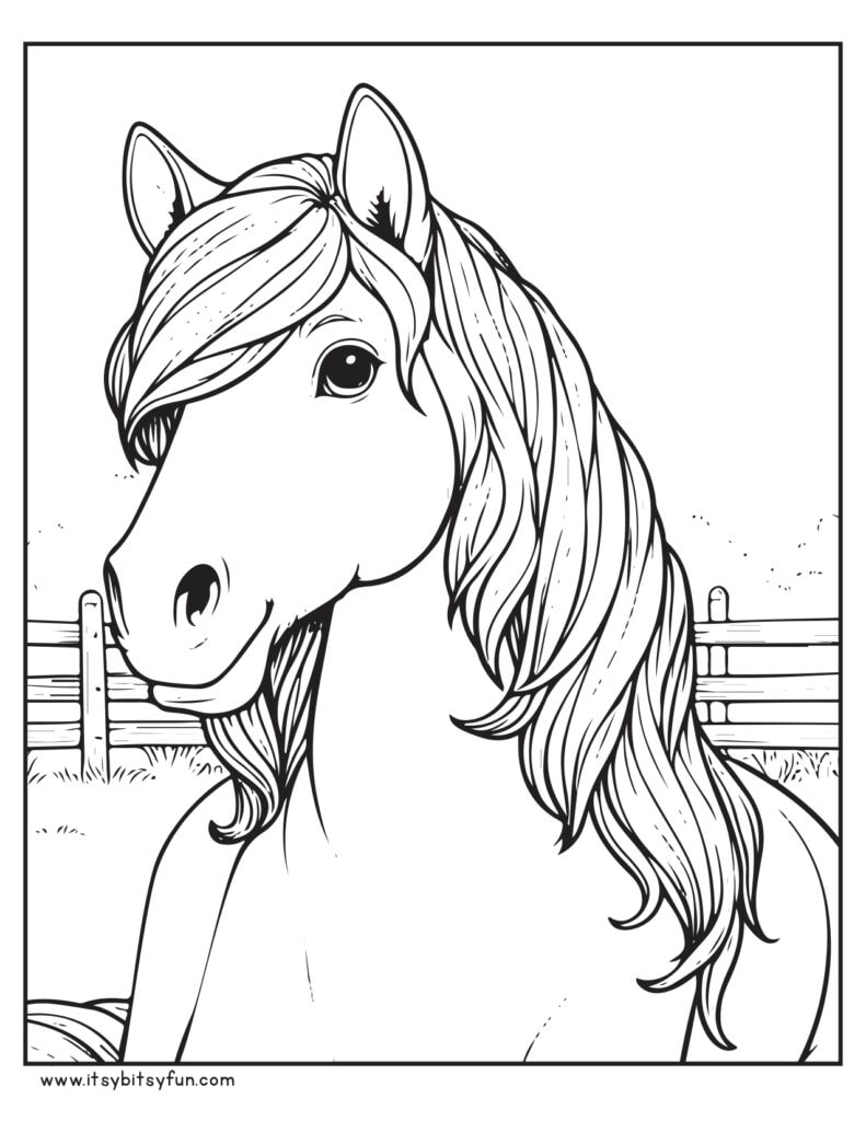 Big horse coloring sheet for kids.