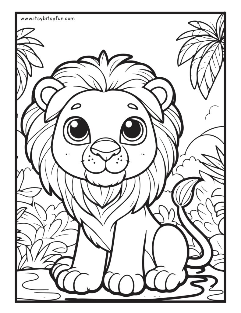 Cute lion in the jungle to color.