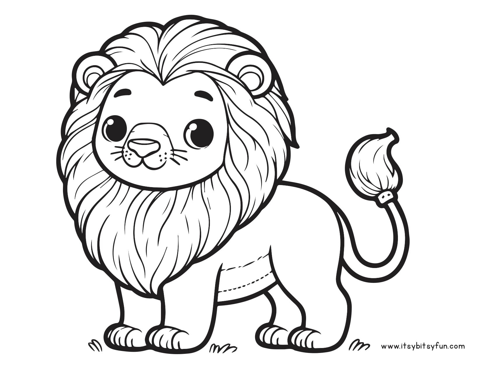Cute image of a lion with a beautiful mane to color.